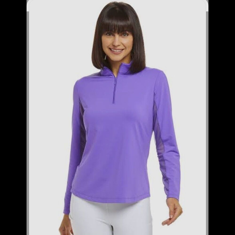 IBKUL Solid Mock Neck 1/4 Zip Pullover Women's XxS Purple Mesh Long Sleeves Golf
